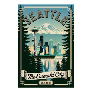 Retro Seattle Washington Emerald City Vintage Perfect Poster