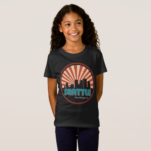 Retro Seattle Washington State Skyline 80's T-shirt (Voorkant volledig)