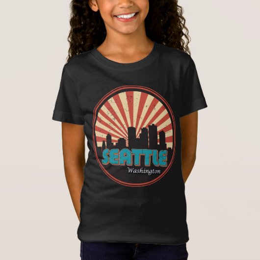 Retro  Seattle Washington State Skyline 80's T-shirt (Voorkant)