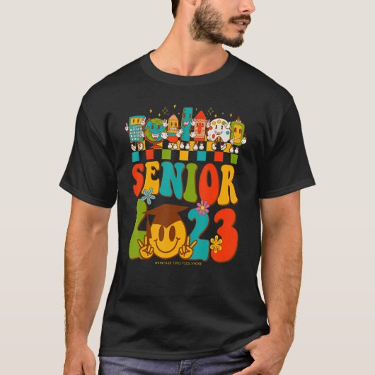 Retro Senior 2023 Groovy class van 2023 Afstuderen T-shirt (Voorkant)