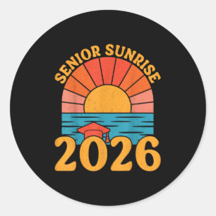 Retro Senior Sunrise 2026 Senioren van CL Beach Af Ronde Sticker