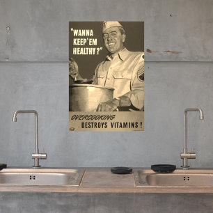 Retro Sepia WWII Kookkeuken Poster