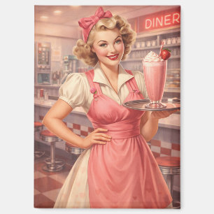 Retro serveerster uit de jaren 50 diner pin-up magneet