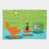 Rétro serviette de cuisine de Kitty d'âge d'espace (Horizontal)