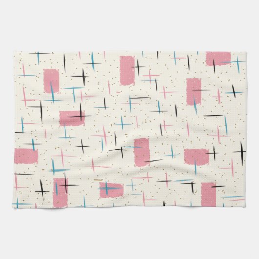 Rétro serviette de cuisine rose atomique de motif (Horizontal)