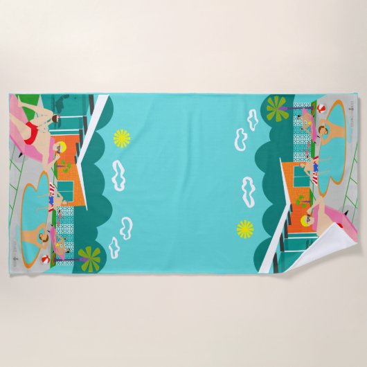 Rétro serviette de plage gaie de réception au bord (Devant)