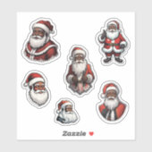 Retro Set van 6 stuks zwarte kerstman Sticker (Vel)