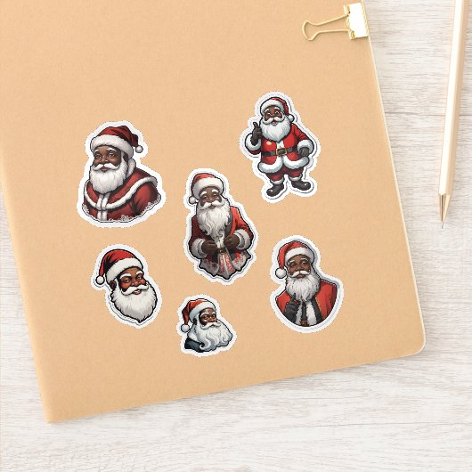 Retro Set van 6 stuks zwarte kerstman Sticker (Notitieboek)