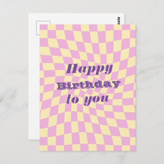 Retro Seventies Warped Checks Happy Birthday Briefkaart (Voorkant / Achterkant)