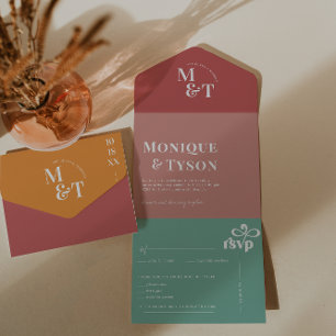 Retro Seventies Wedding   All In One Uitnodiging