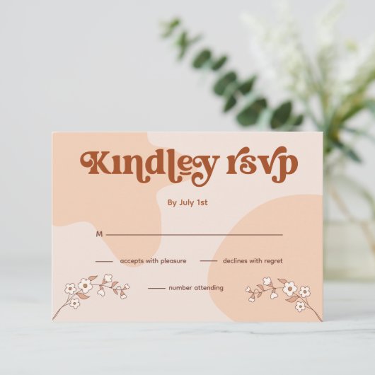 Retro Seventies Wedding RSVP Aankondiging (Staand voorkant)