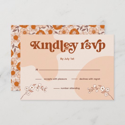 Retro Seventies Wedding RSVP Aankondiging (Voorkant / Achterkant)