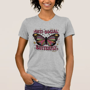 Retro Sfeer: Anti-Sociaal Vlinder Humor T-shirt