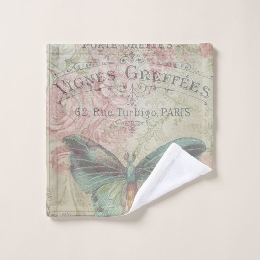 rétro, shabby chic, vintage, rustique du pays, flo (Gant de toilette)