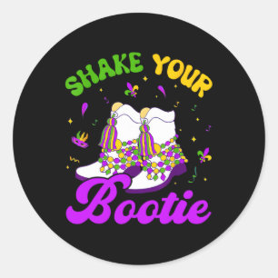 Retro Shake Your Bootie Mardi Gras Gras Gras Grapp Ronde Sticker