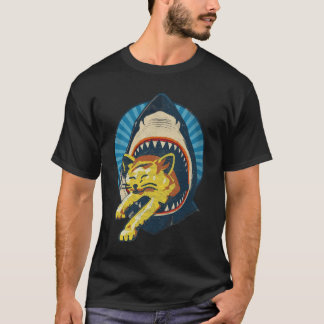 Retro Shark Eating Cat Ocean Predator Attack Anima T-shirt