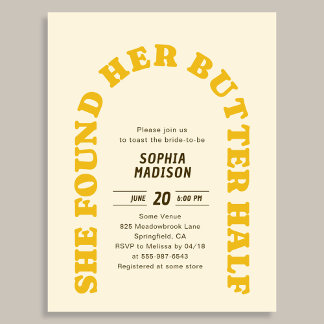 Retro She Found Her Butter Half Bridal Shower Uitnodiging Briefkaart