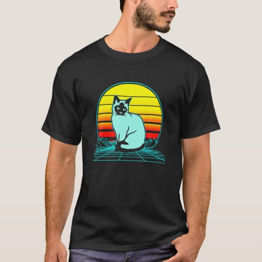 Retro Siamese Cat Vaporwave T-shirt (Voorkant)