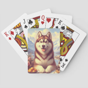 Retro Siberisch Husky schilderij Pokerkaarten