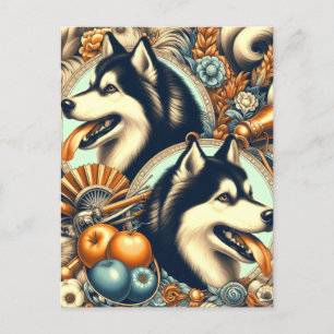 Retro Siberische Husky Illustratie Briefkaart