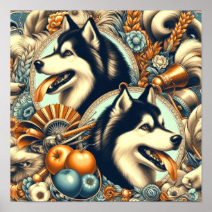 Retro Siberische Husky Illustratie Poster