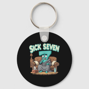 Retro Sick Seven 67 Halloween nummerontwerp Sleutelhanger