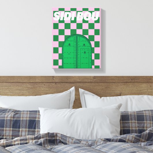 Retro Sidi Bou Said Stretched Canvas Print (Insitu (Slaapkamer))