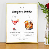 Retro Signature Drinken bruid bruidegom trouwbord Poster