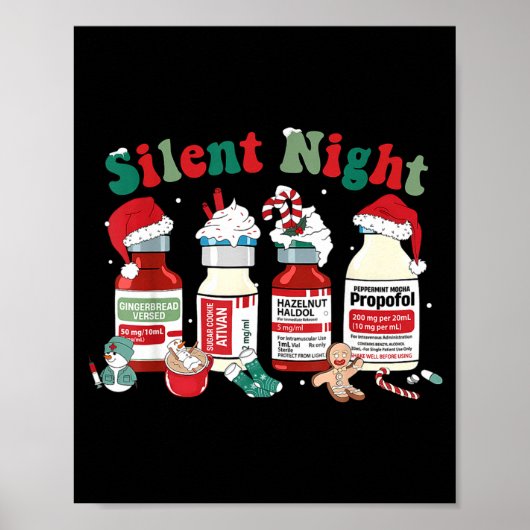 Retro Silent Night Xmas Nurse Christmas Doctor Er  Poster (Voorkant)