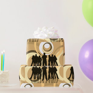 Retro Silhouet van Mensen met Abstracte Cirkels Cadeaupapier