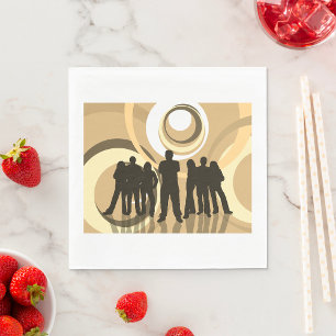 Retro Silhouet van Mensen met Abstracte Cirkels Servet