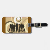 Retro Silhouette Mensen met Abstracte Cirkels Bagagelabel (Voorkant horizontaal)