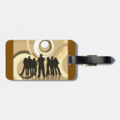 Retro Silhouette Mensen met Abstracte Cirkels Bagagelabel (Achterkant horizontaal)