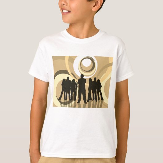 Retro Silhouette Mensen met Abstracte Cirkels T-shirt (Voorkant)
