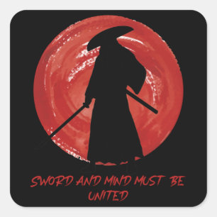 Retro Silhouette Samurai - Samurai Mind Quote Vierkante Sticker