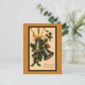 Retro Silver-kerstcellen, Gold Ribbon Briefkaart (Staand voorkant)