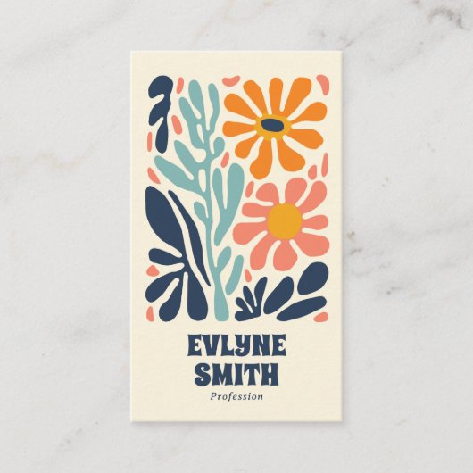 Retro Sinaasappel Blauw QR Code Groovy Bloemen Boh Visitekaartje (Voorkant)