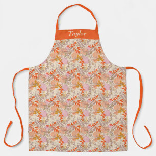Retro Sinaasappel Bloemen Gepersonaliseerd Schort