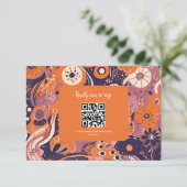 Retro sinaasappel blush roze paarse groovy bruilof RSVP kaartje (Staand voorkant)