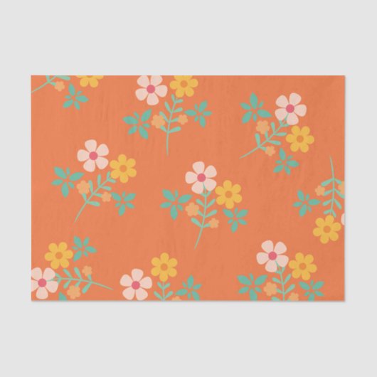 Retro Sinaasappel Boho Daisy Bouquet Pattern Tissuepapier (Voorkant)