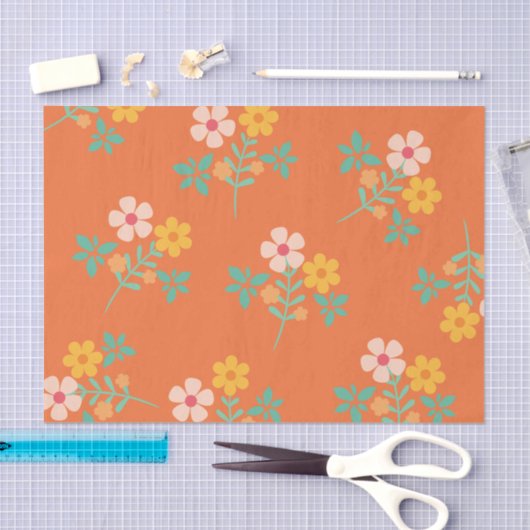 Retro Sinaasappel Boho Daisy Bouquet Pattern Tissuepapier (Craft)