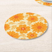 Retro Sinaasappel Botanische Bloempatroon Herfst Ronde Kartonnen Onderzetter (Gebogen)