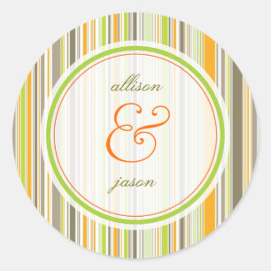 Retro Sinaasappel Bruin Groen Strepen Bruiloft Sti Ronde Sticker