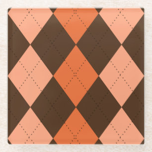 Retro Sinaasappel & Bruin Herfst Argyle Glazen Onderzetter