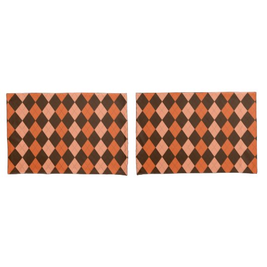 Retro Sinaasappel & Bruin Herfst Argyle Kussensloop (Voorkant-Set)