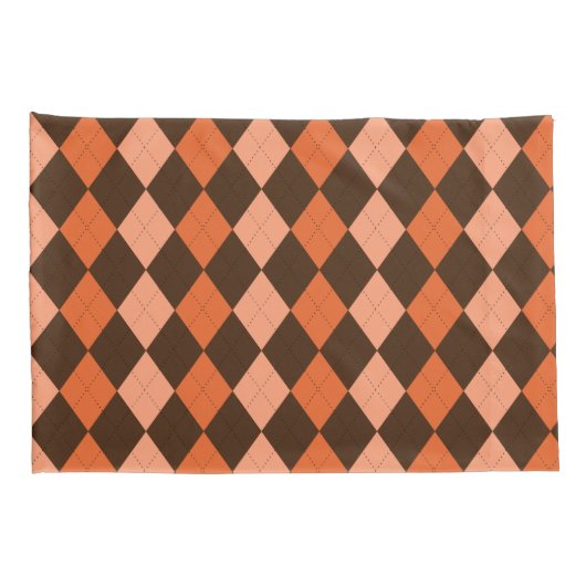 Retro Sinaasappel & Bruin Herfst Argyle Kussensloop (Achterkant-Rechts)