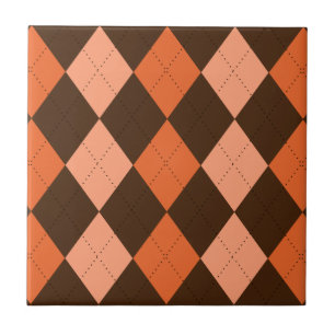 Retro Sinaasappel & Bruin Herfst Argyle Tegeltje