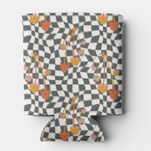 Retro Sinaasappel Checker Mushroom Custom Vrijgeze Blikjeskoeler (Achterkant)