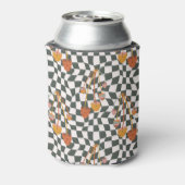 Retro Sinaasappel Checker Mushroom Custom Vrijgeze Blikjeskoeler (Blikje Achterkant)