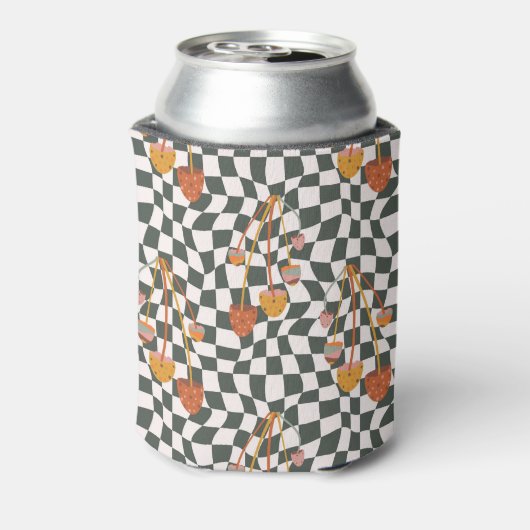 Retro Sinaasappel Checker Mushroom Custom Vrijgeze Blikjeskoeler (Blikje Achterkant)